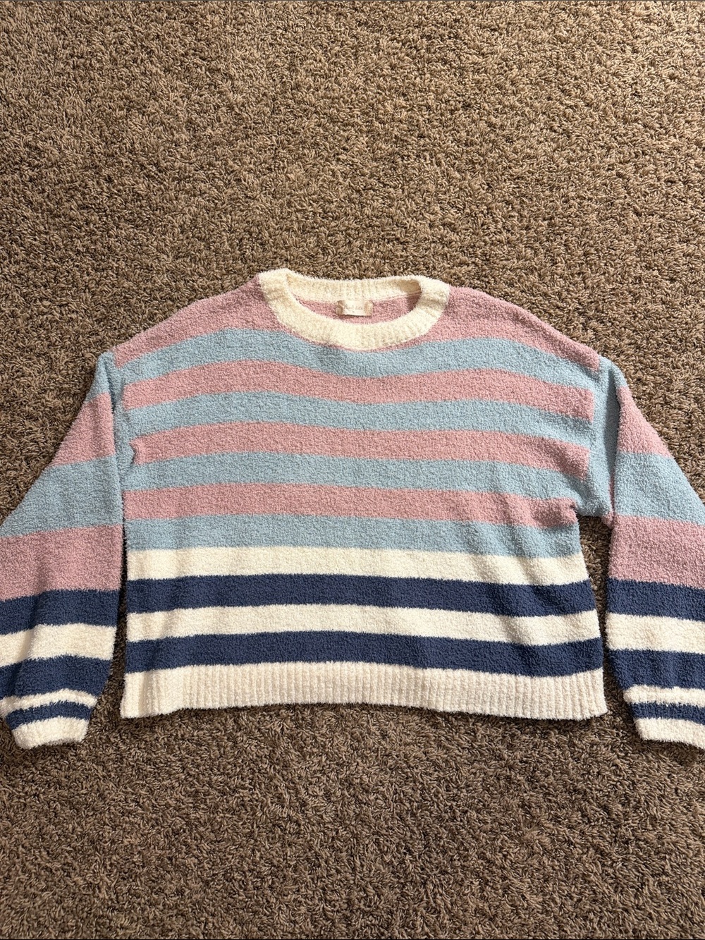 Altar'd State Pastel Striped Crewneck Sweater - Pink, Light Blue & Navy